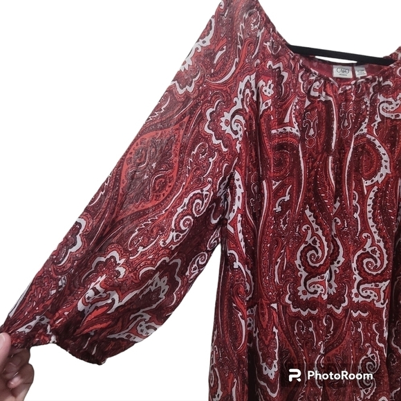 Cato 18/20 Red Paisley Mini Layered Dress or Tunic Blouse Boho Cottagecore - Picture 5 of 8